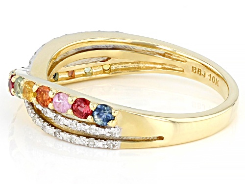 0.43ct Round Multi-Sapphire And 0.07ctw Round White Diamond 10K Yellow Gold Ring - Size 8