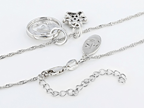 Open Hearts by Jane Seymour® Round Black Spinel Rhodium Over Sterling Silver Paw Print Pendant