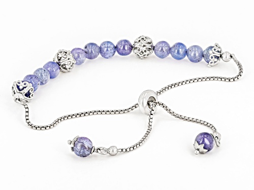 5-6mm Round Tanzanite Rhodium Over Sterling Silver Beaded Bolo Bracelet