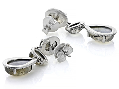 12x8mm Pear Shape & Oval Labradorite Rhodium Over Sterling Silver Dangle Earrings