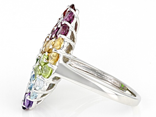 5.01ctw Multi-Gemstone Rhodium Over Sterling Silver Ring - Size 6