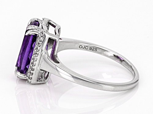3.25ct Rectangular Cushion Lavender Amethyst With .12ctw White Zircon Rhodium Over Silver Ring - Size 8