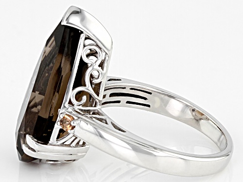 7.65ct Pear Shape Smoky Quartz With .08ctw Andalusite Rhodium Over Sterling Silver Ring - Size 7