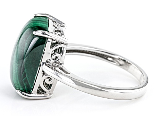 14x10mm Rectangular Cushion Malachite Rhodium Over Sterling Silver Solitaire Ring - Size 10