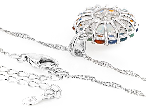 .85ct Ethiopian Opal with 2.64ctw Multi Kyanite & Zircon Rhodium Over Silver Pendant with Chain