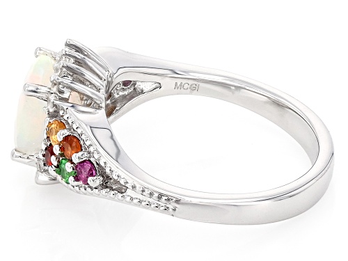 1.02ct Ethiopian Opal and 0.61ctw Multi-Stone Rhodium Over Sterling Silver Ring - Size 8