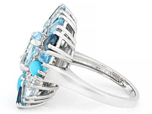 5.00ctw Glacier Topaz™ with Multi-Stone Platinum Over Sterling Silver Ring - Size 7
