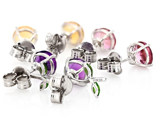 10.69ctw Multi-Stone Rhodium Over Sterling Silver Earring Set of 3