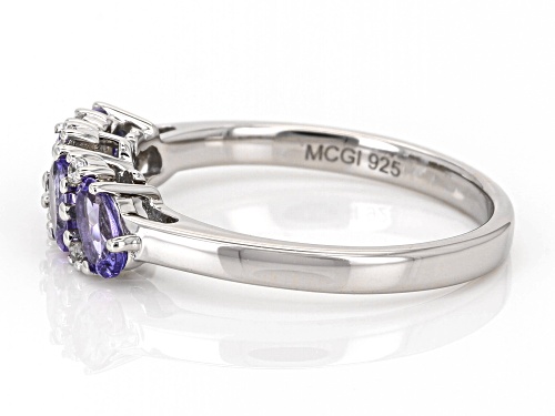 .74ctw Oval Tanzanite With .05ctw Round White Zircon Rhodium Over Sterling Silver Ring - Size 8