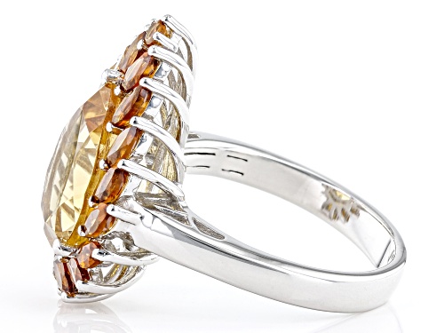2.55ct Pear Shape Citrine With 1.14ctw Mixed Shape Madeira Citrine Rhodium Over Sterling Silver Ring - Size 7