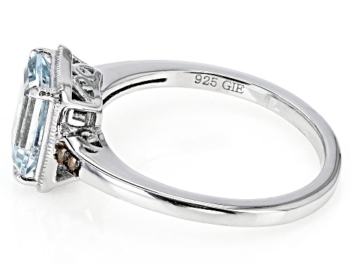 1.10ct Aquamarine With .02ctw Champagne Diamond Accent Rhodium Over Sterling Silver Ring - Size 6