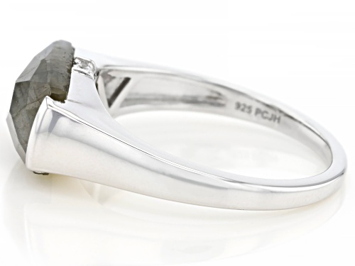 13x7mm Labradorite With .01ctw White Zircon Rhodium Over Sterling Silver Ring - Size 6