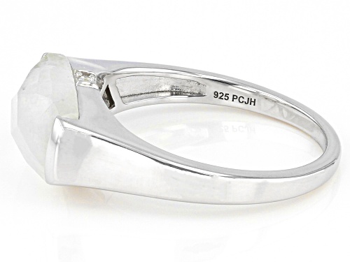 13x7mm Rainbow Moonstone With .01ctw White Zircon Rhodium Over Sterling Silver Ring - Size 7
