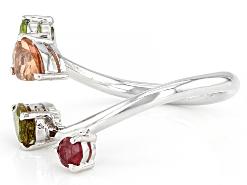 .90ctw Mixed Shape Multi-Tourmaline Rhodium Over Sterling Silver Bypass Ring - Size 7