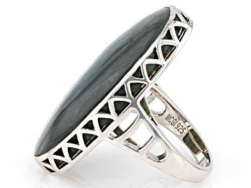 35x18mm Oval Cabochon Labradorite Rhodium Over Sterling Silver Ring - Size 6