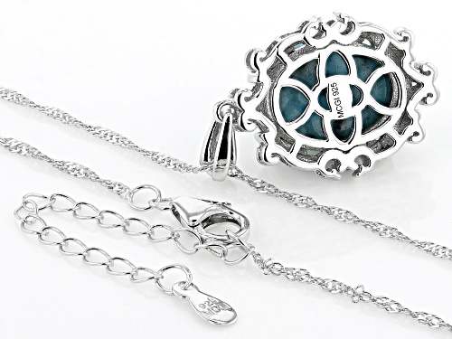16x12mm Blue Kingman Turquoise Rhodium Over Sterling Silver Pendant With Chain