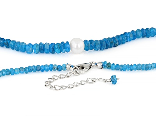 Rondelle Neon Apatite with Cultured Freshwater Pearl Rhodium Over Silver Necklace - Size 18