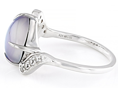 Square Cushion Blue Aurora Moonstone with 0.24ctw White Zircon Rhodium Over Sterling Silver Ring - Size 8