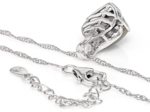 Blue Aurora Moonstone with 0.24ctw White Zircon Rhodium Over Sterling Silver Pendant with Chain