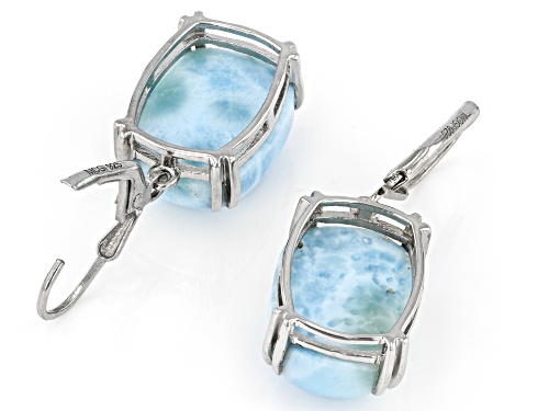 16x12mm Cushion Cabochon Larimar Rhodium Over Sterling Silver Dangle Earrings