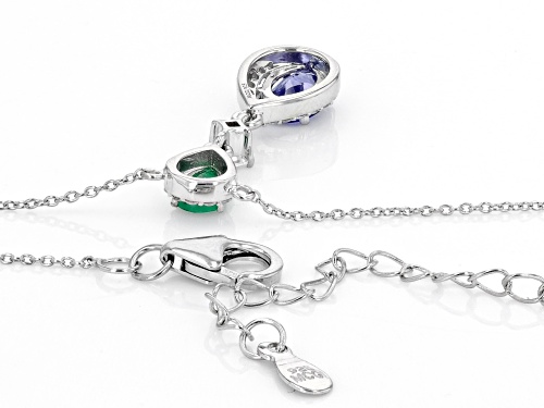 0.85ct Tanzanite with 0.32ctw Sakota Emerald and 0.40ctw White Zircon Rhodium Over Silver Necklace - Size 18