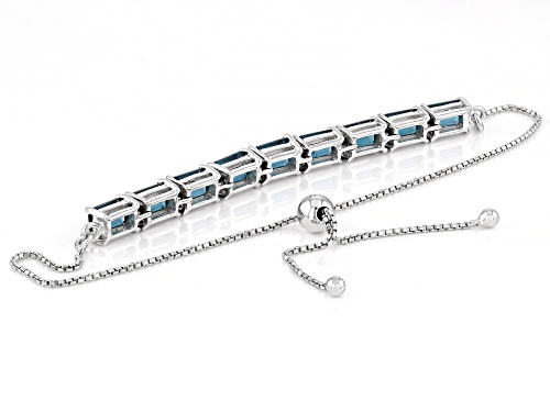 5.26ctw Teal Lab Created Spinel Rhodium Over Sterling Silver Bolo Bracelet