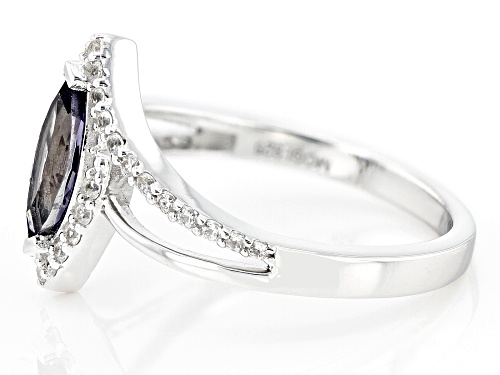 0.78ct Iolite with 0.29ctw White Zircon Rhodium Over Sterling Silver Ring - Size 8