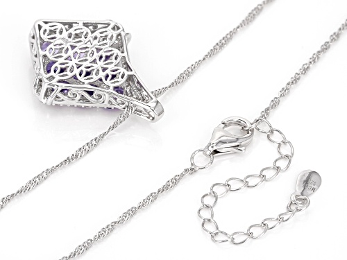 3.06ctw Tanzanite With White Zircon Rhodium Over Sterling Silver Pendant With Chain
