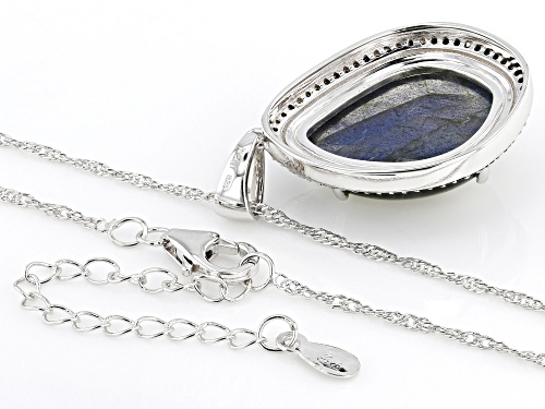 20x15mm Gray Labradorite With Black Spinel Rhodium Over Sterling Silver Pendant With Chain