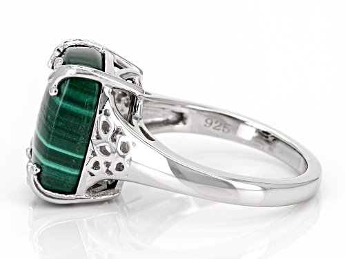 14x10mm Malachite Rhodium Over Sterling Silver Solitaire Ring - Size 6