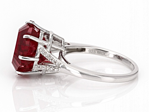 8.50ct Ferris Wheel Cut Lab Created Ruby with 0.08ctw White Zircon Rhodium Over Sterling Silver Ring - Size 6