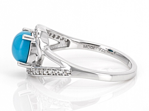6mm Sleeping Beauty Turquoise with 0.14ctw White Zircon Rhodium Over Sterling Silver Ring - Size 7
