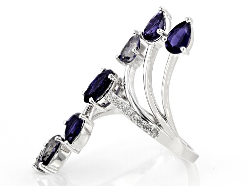 2.44ctw Iolite with White Zircon Rhodium Over Sterling Silver Ring - Size 6