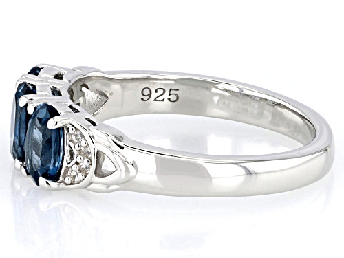 1.39ctw London Blue Topaz with 0.05ctw White Zircon Rhodium Over Sterling Silver Ring - Size 8