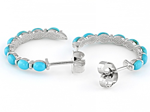 4x3mm Sleeping Beauty Turquoise Rhodium Over Sterling Silver Hoop Earrings