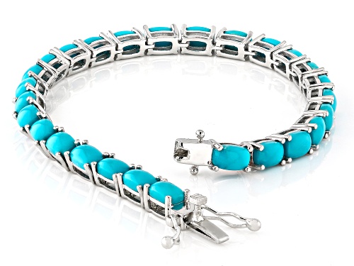 6x4mm Sleeping Beauty Turquoise Rhodium Over Sterling Silver Tennis Bracelet - Size 8