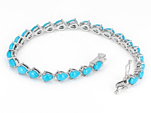 6x4mm Sleeping Beauty Turquoise Rhodium Over Sterling Silver Tennis Bracelet - Size 8