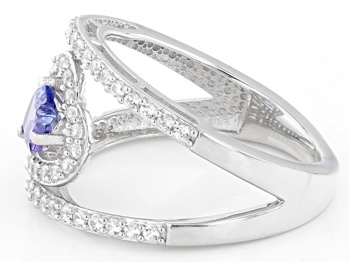 0.32ct Tanzanite with 0.83ctw White Zircon Rhodium Over Sterling Silver Ring - Size 6