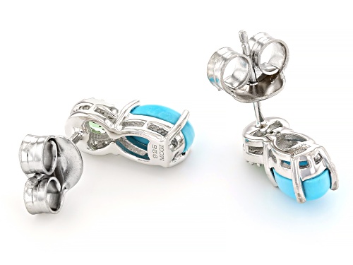 Sleeping Beauty Turquoise with 0.40ctw Tsavorite and Zircon Rhodium Over Sterling Silver Earrings