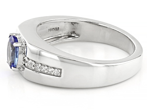 0.65ct Tanzanite with 0.15ctw White Zircon Platinum Over Sterling Silver Men's Ring - Size 12
