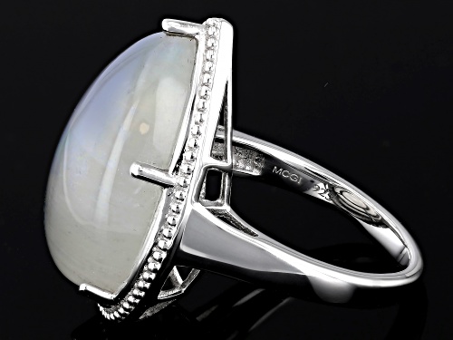 20x14mm Pear Shaped Rainbow Moonstone Rhodium Over Sterling Silver Ring - Size 6