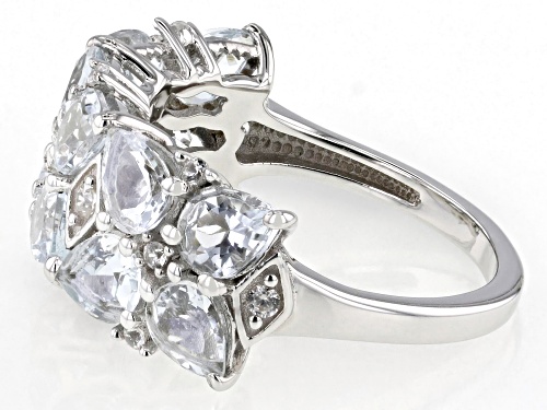 3.02ctw Aquamarine with 0.15ctw White Zircon Rhodium Over Sterling Silver Ring - Size 9