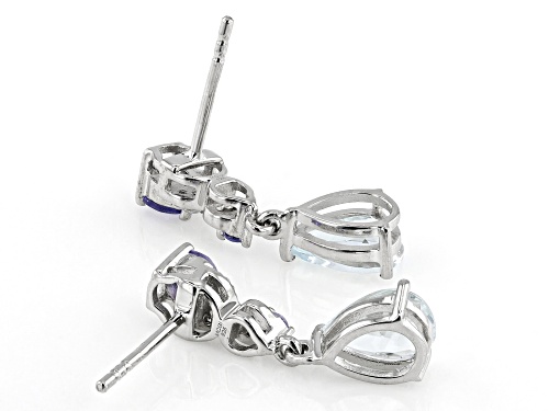 1.53ctw Aquamarine with 0.46ctw Tanzanite And White Zircon Platinum Over Sterling Silver Earrings