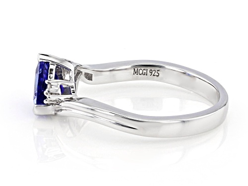 0.70ct Trillion Tanzanite with 0.01ctw Round Diamond Accent Platinum Over Sterling Silver Ring - Size 8