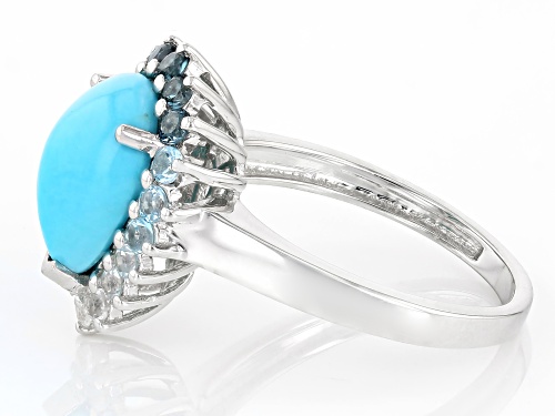 12x8mm Sleeping Beauty Turquoise With 0.80ctw Blue & White Topaz Rhodium Over Sterling Silver Ring - Size 10