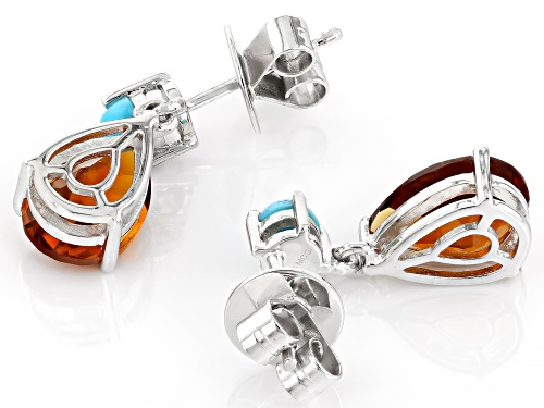 3.20ctw Madeira Citrine with Sleeping Beauty Turquoise Rhodium Over Sterling Silver Earrings