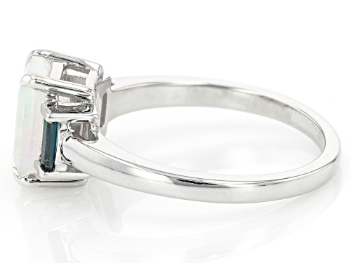 0.75ct Ethiopian Opal With 0.25ctw London Blue Topaz Rhodium Over Sterling Silver Ring - Size 9