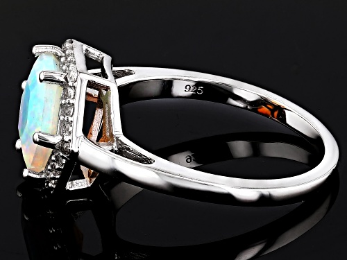 1.16ct Ethiopian Opal with 0.18ctw White Zircon Rhodium Over Sterling Silver Ring - Size 8