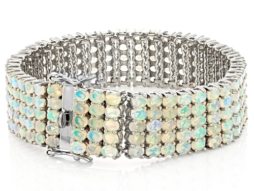 19.80ctw Ethiopian Opal Platinum Over Sterling Silver Bracelet - Size 7.25