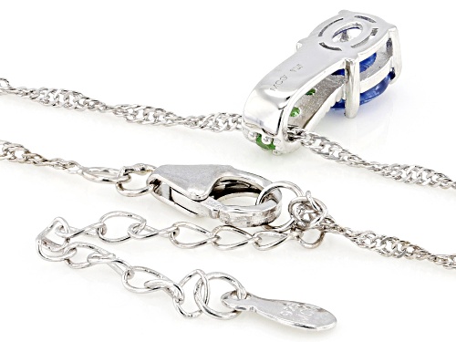 1.31ct Kyanite with 0.14ctw Mint Tsavorite Rhodium Over Sterling Silver Pendant with Chain